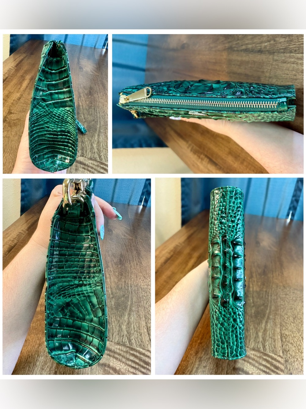 Brahmin EUC Daisy - Emerald - Like New - Back EYE - Rich Green Leather Wristlet - Picture 3 of 16